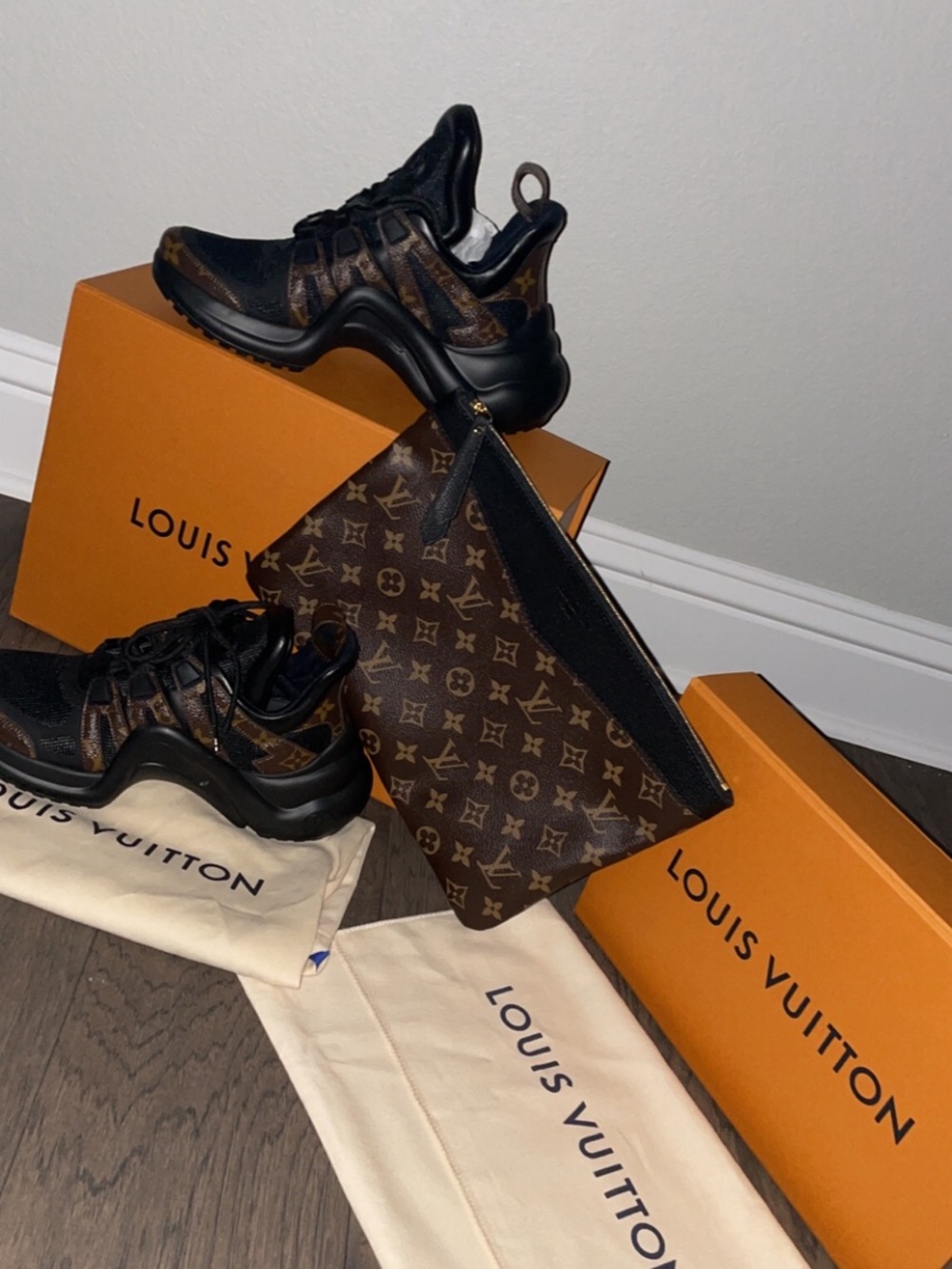 Louis Vuitton woman’s Monogram Black & Brown Runner Sneakers